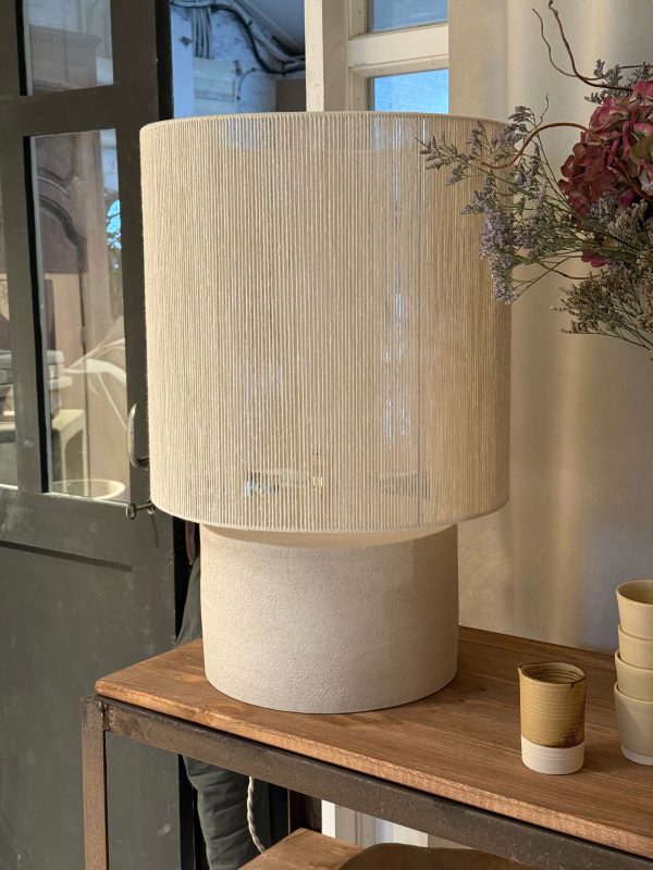 Lampe ANGELE XL - grès blanc avec abat-jour coton recyclé